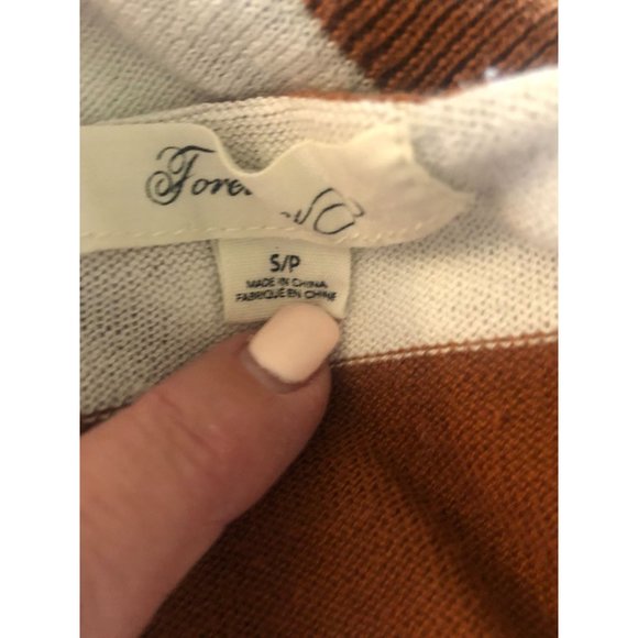 Women's Forever 21 Brown/White Striped Sweater w/Patchwork Elbows - Picture 3 of 3